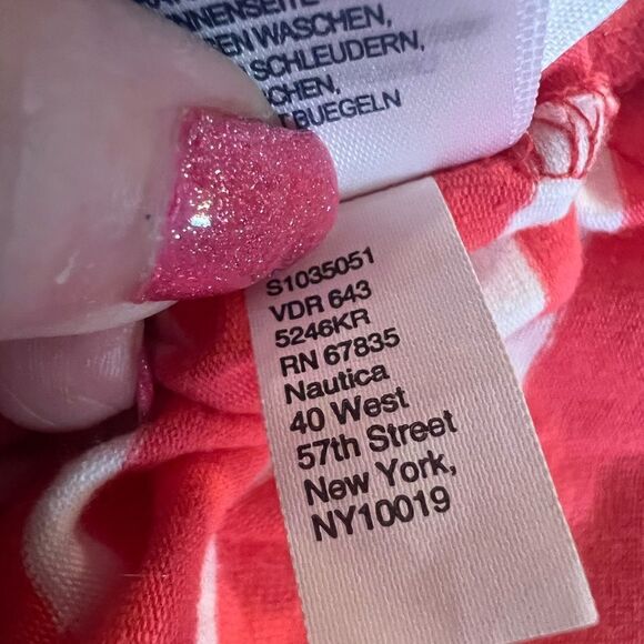 Nautica size L coral and white striped blouse with rope accent - Picture 6 of 9